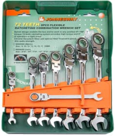 Набор ключей комбинированных трещоточных Jonnesway W66308S 8-19 мм с шарниром 8 шт