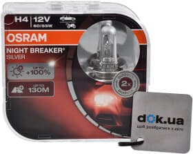 Автолампа Osram Night Breaker Silver H4 P43t 55 W 60 W прозрачная 64193nbshcb