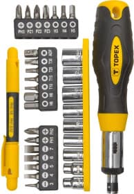 Набор бит и торцевых головок с держателем и трещоткой Topex 39D522 22 шт.