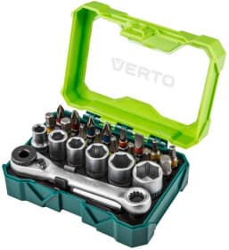Набор бит и торцевых головок с держателем и трещоткой Verto 66H624 21 шт. Набор бит и торцевых головок с держателем и трещоткой Verto 66H624 21 шт.