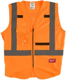 Жилет светоотражающий Milwaukee оранжевый с вертикальными и горизонтальными полосами