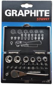 Набор бит и торцевых головок с держателем и трещоткой Graphite 57H997 17 шт.