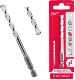 Сверло Milwaukee спиральное по металлу, бетону и дереву Shockwave 4932471096 6 мм