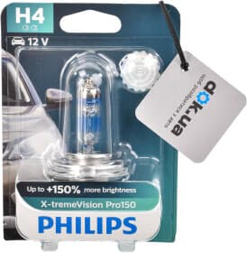 Автолампа Philips X-tremeVision Pro150 H4 P43t-38 55 W 60 W прозоро-блакитна 12342XVPB1