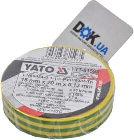 Изолента Yato yt81593 желто-зеленая ПВХ 15 мм х 20 м