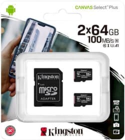 Карта памяти Kingston Canvas Select Plus 2x microSDHC 64 ГБ с SD-адаптером