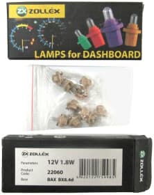 Автолампа Zollex BAX BX8,4d 1,8 W прозрачная 22060