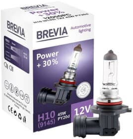 Автолампа Brevia Power +30% H10 PY20d 45 W прозрачная 12050PC