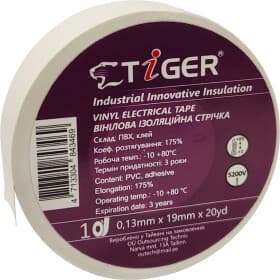 Изолента Tiger 50881 белый ПВХ 19x18288 мм