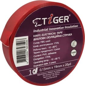 Изолента Tiger 50882 красный ПВХ 19x18288 мм