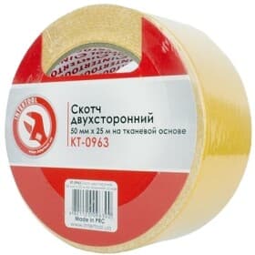 Двухсторонний скотч Intertool KT0963 на тканевой основе 50 мм x 25 м