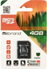 Карта памяти Mibrand microSDHC 4 ГБ с SD-адаптером
