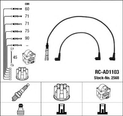 2568 NGK Комплект дротів запалювання для Audi 100