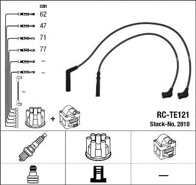 2818 NGK Комплект дротів запалювання для Toyota Hiace