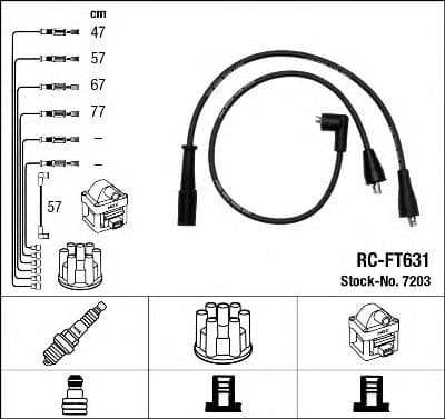 7203 NGK Комплект дротів запалювання для Fiat Croma