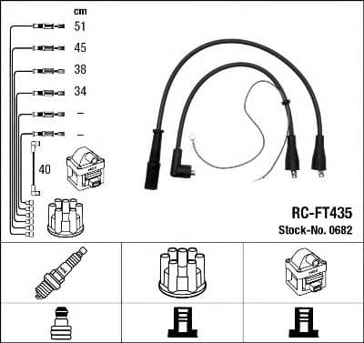 0682 NGK Комплект дротів запалювання для Fiat Panda