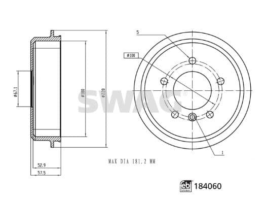 33109266 SWAG Гальмівний барабан для Mercedes A-Class