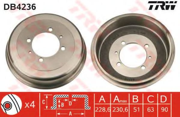 DB4236 TRW Тормозной барабан для Hyundai Sonata