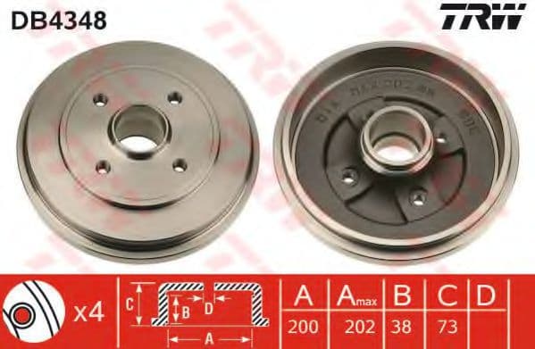DB4348 TRW Гальмівний барабан для Opel Agila