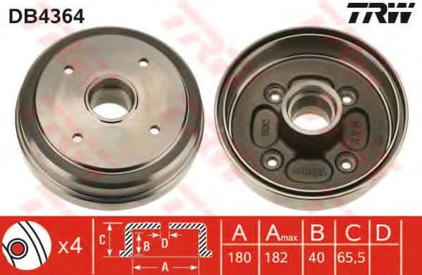 DB4364 TRW Тормозной барабан для Daewoo Tico
