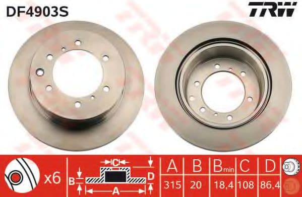 DF4903S TRW Гальмівний диск для Hyundai Terracan