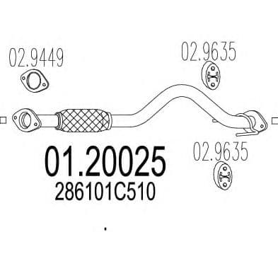 01.20025 MTS Приемная труба для Hyundai Getz