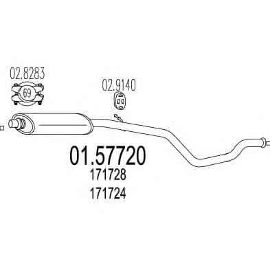 01.57720 MTS Середній глушник вихлопних газів для Peugeot 306
