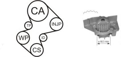 WPK-136105 Airtex Комплект ременя ГРМ + помпа