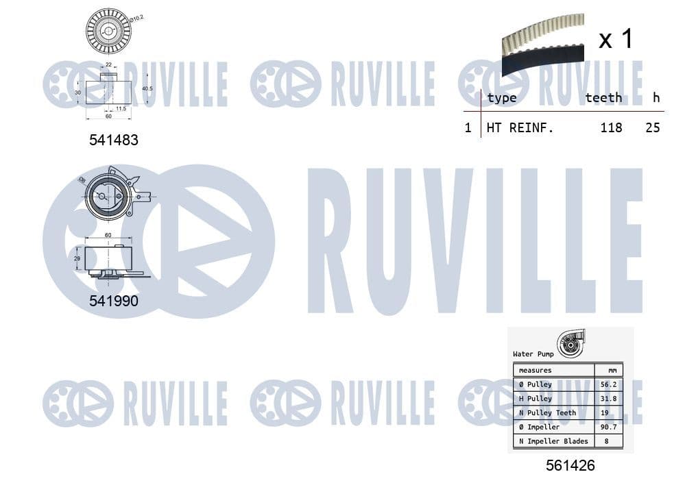 5502801 Ruville Комплект ременя ГРМ + помпа