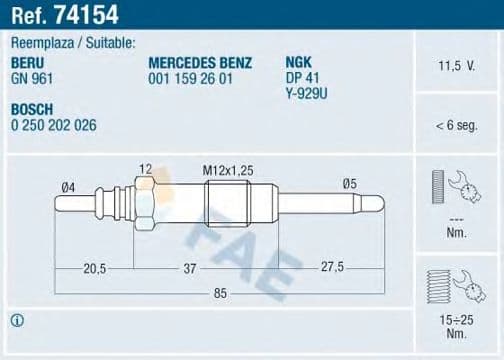 74154 FAE Свічка розжарювання