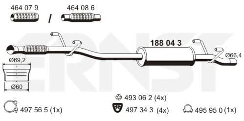 188043 Ernst Середній глушник вихлопних газів для Volkswagen Crafter