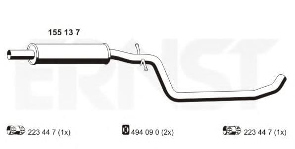 155137 Ernst Середній глушник вихлопних газів для Volkswagen Touran