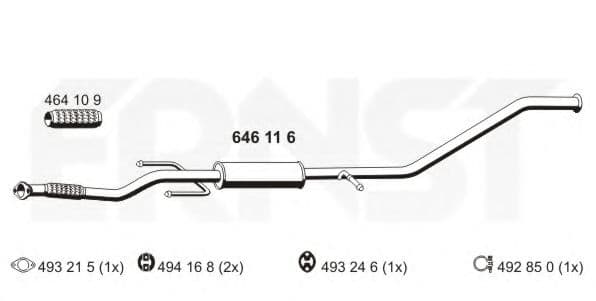 646116 Ernst Средний глушитель выхлопных газов для Hyundai i10