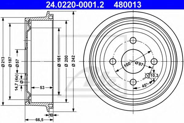 24.0220-0001.2 ATE Тормозной барабан