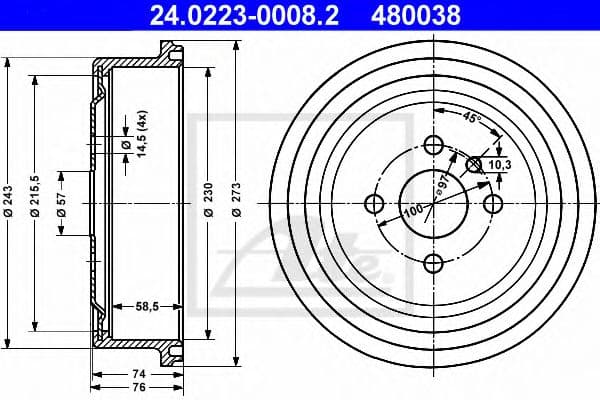 24.0223-0008.2 ATE Гальмівний барабан