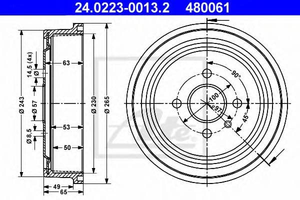 24.0223-0013.2 ATE Тормозной барабан