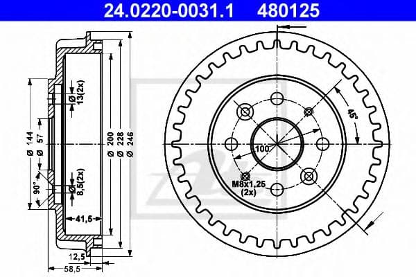 24.0220-0031.1 ATE Гальмівний барабан