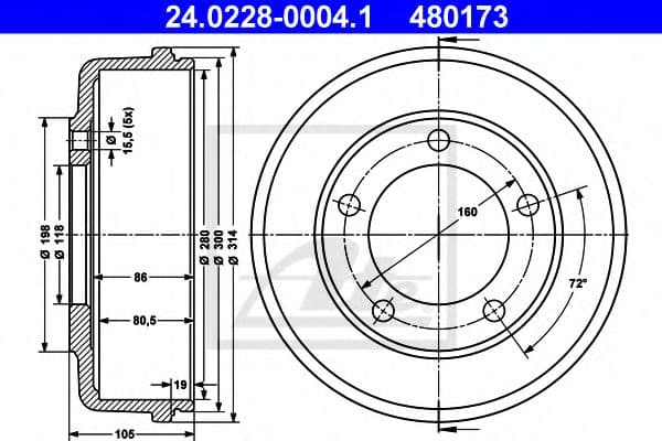 24.0228-0004.1 ATE Гальмівний барабан