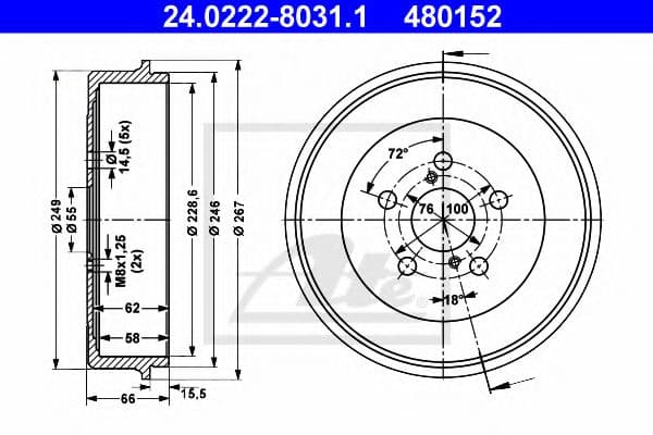 24.0222-8031.1 ATE Тормозной барабан для Toyota Avensis