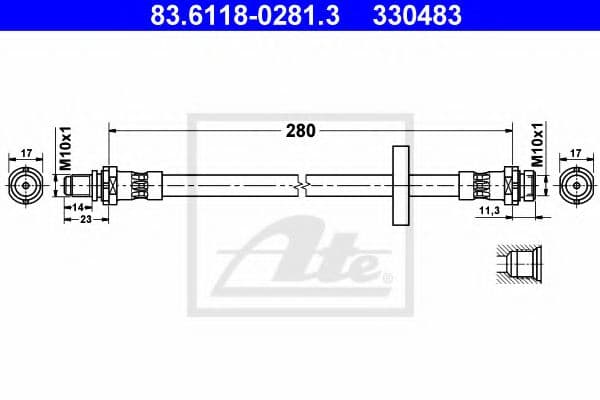 83.6118-0281.3 ATE Гальмівний шланг для Ford Mondeo