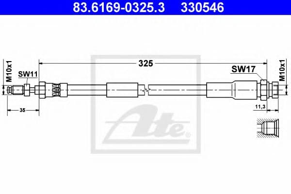 83.6169-0325.3 ATE Гальмівний шланг для SAAB 9000