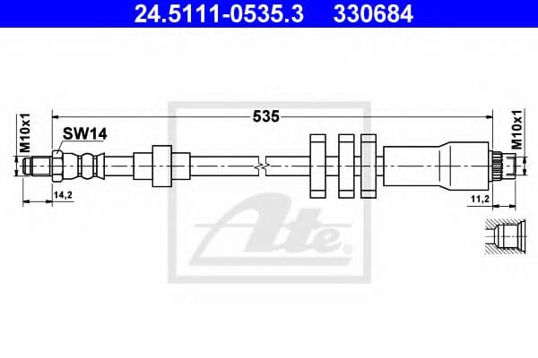 24.5111-0535.3 ATE Гальмівний шланг для Peugeot 406