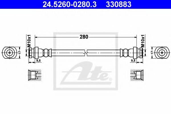 24.5260-0280.3 ATE Гальмівний шланг для Toyota Corolla