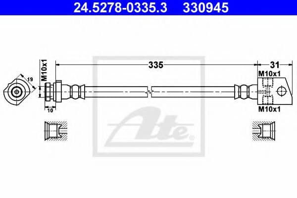 24.5278-0335.3 ATE Гальмівний шланг для Opel Frontera