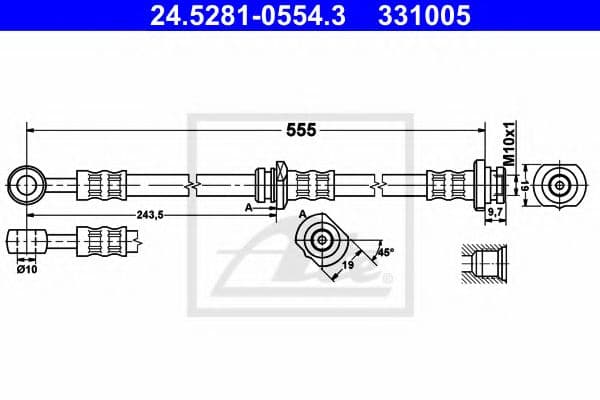 24.5281-0554.3 ATE Гальмівний шланг для Nissan Almera