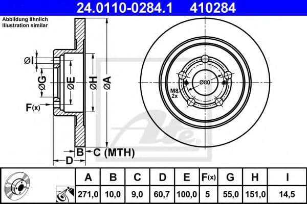 24.0110-0284.1 ATE Гальмівний диск для Toyota Avensis