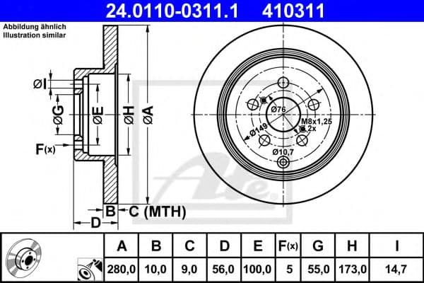 24.0110-0311.1 ATE Гальмівний диск для Toyota Avensis