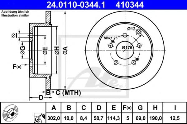 24.0110-0344.1 ATE Тормозной диск для Mitsubishi Grandis
