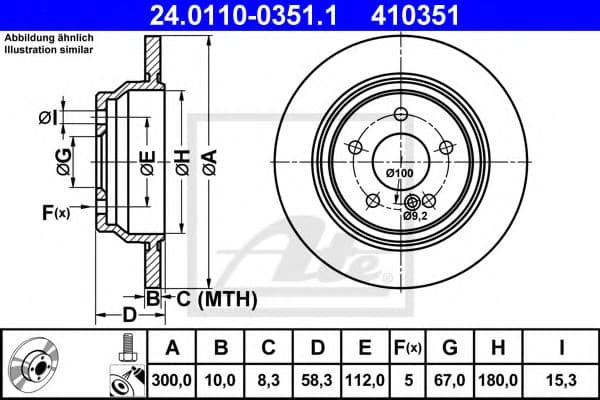 24.0110-0351.1 ATE Гальмівний диск для Mercedes SL-Class