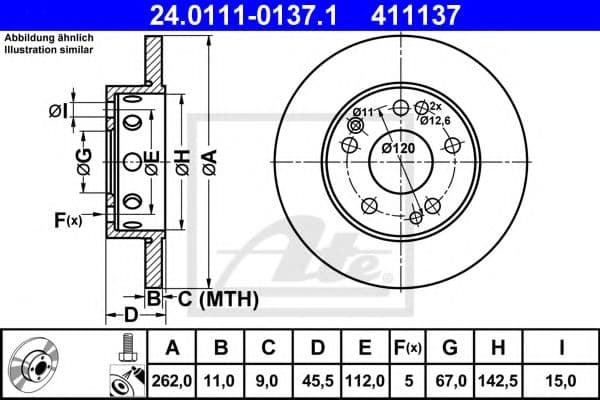 24.0111-0137.1 ATE Гальмівний диск для Mercedes 190